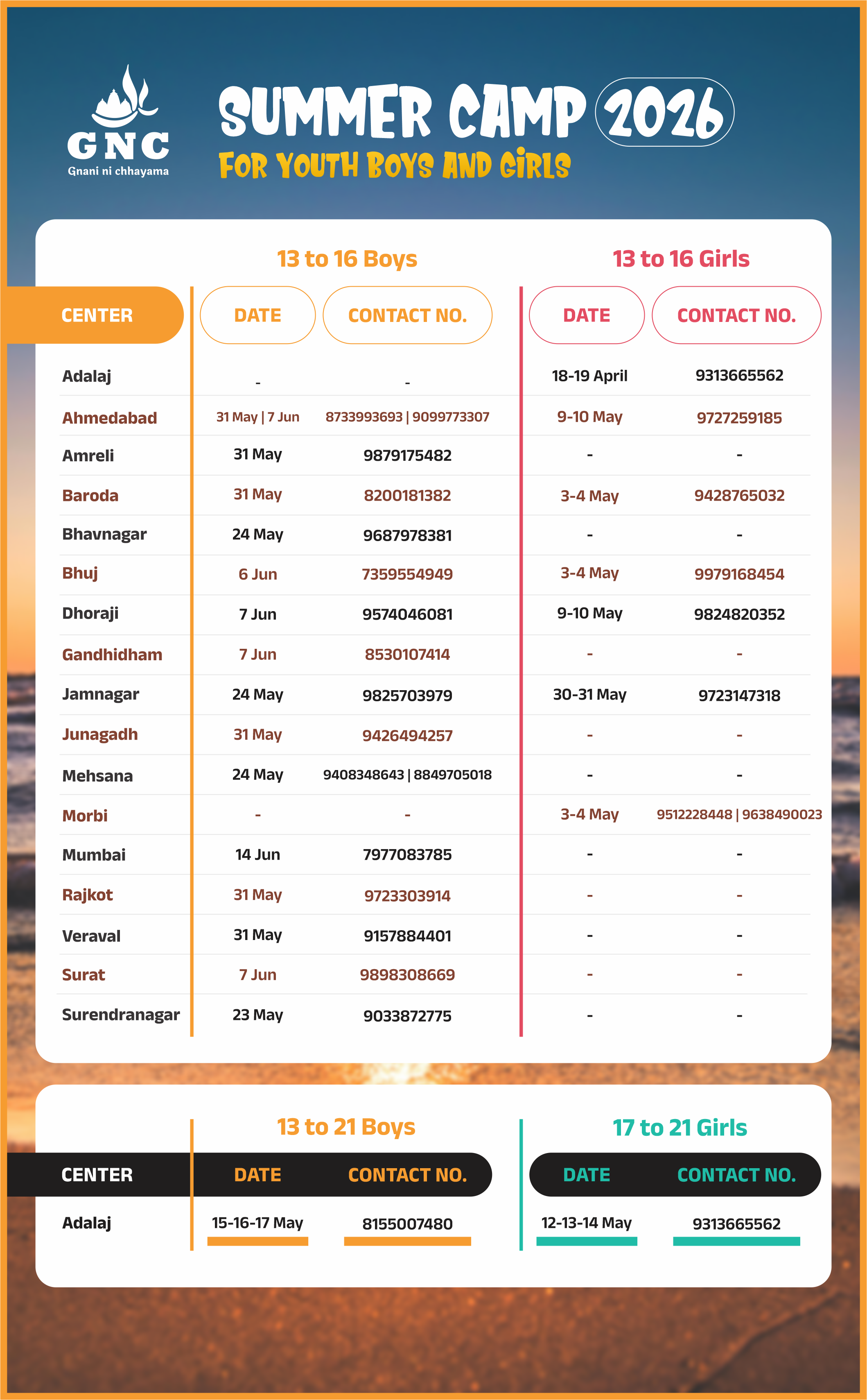 Summer camp 2026- youth website details